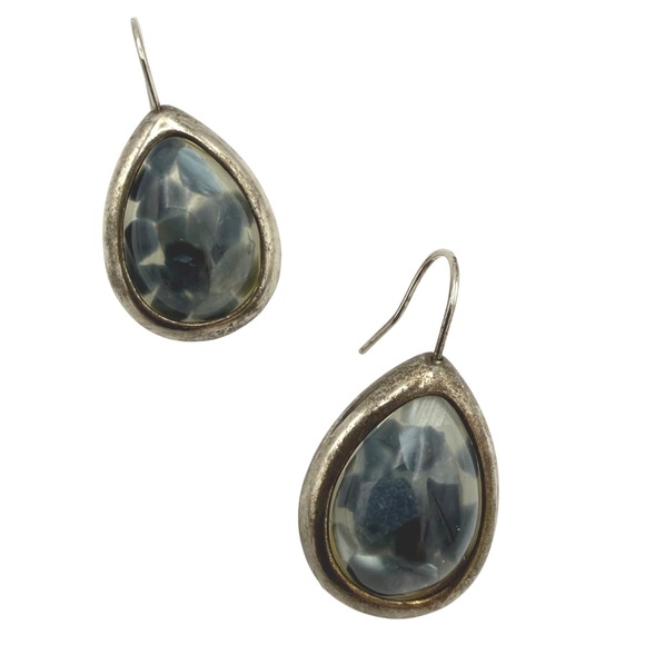 Unbranded Jewelry - Teardrop Dangle Earrings Womens Blue Grey Marbled Stone Silver Tone Boho Earthy